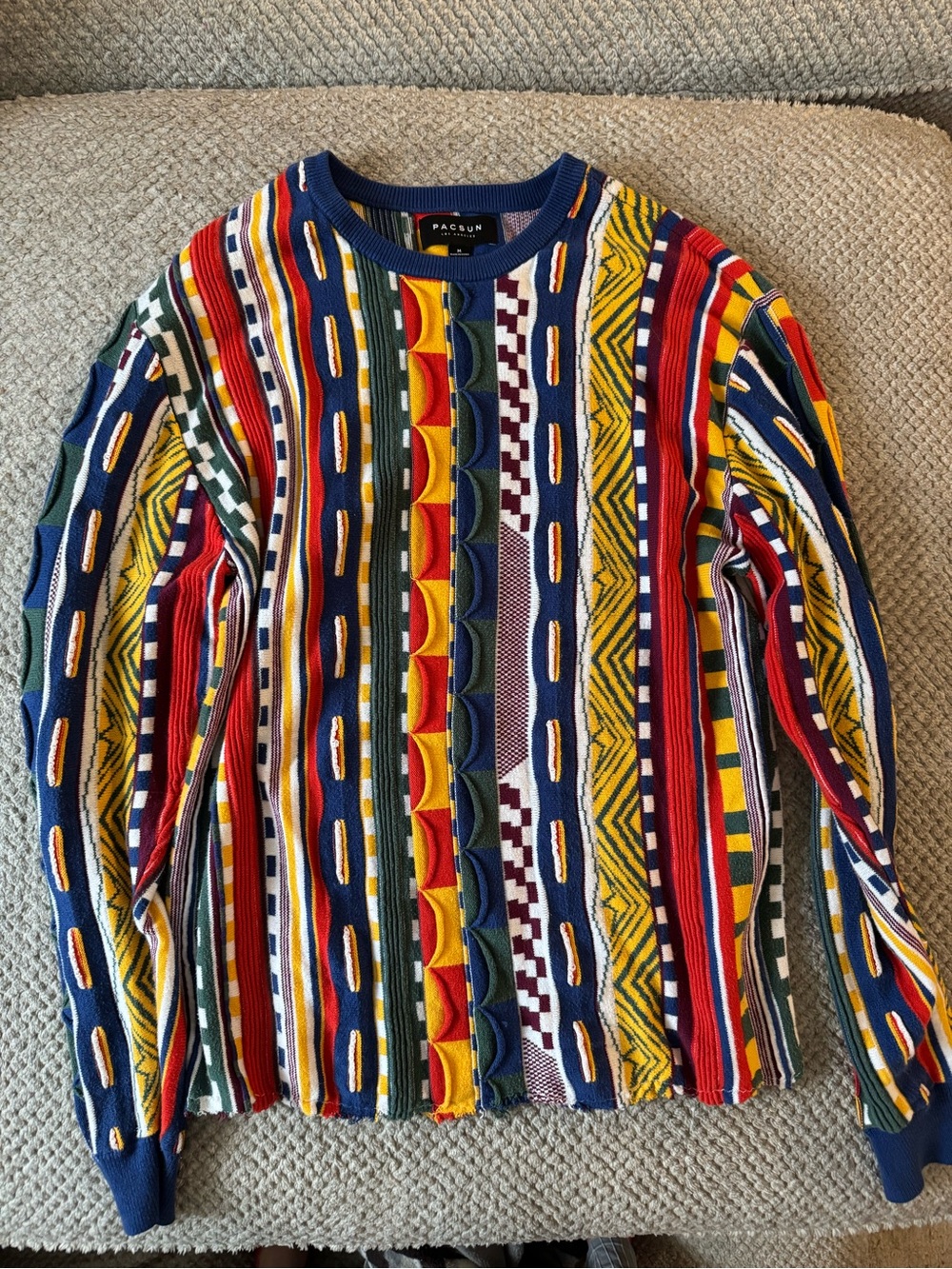 PacSun Mens Medium Multi-Colored Striped Crewneck Sweater